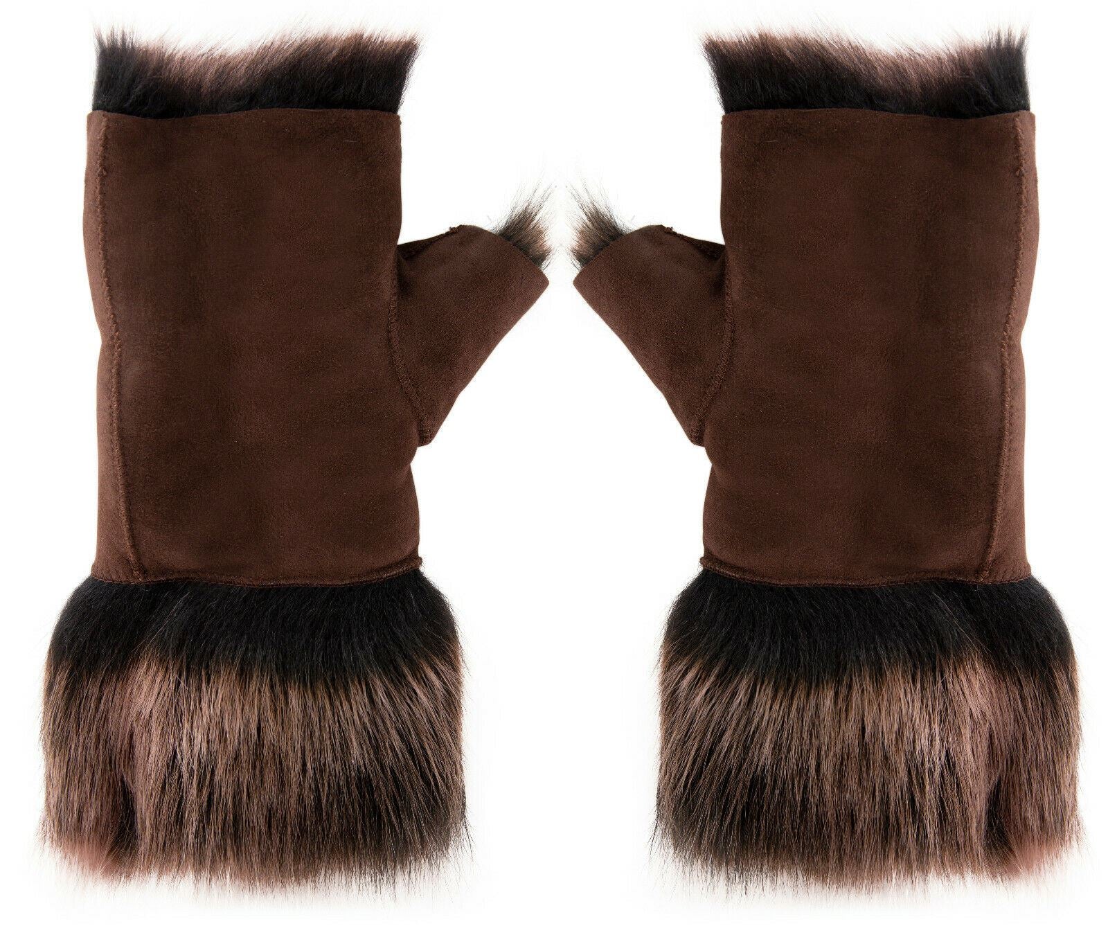 Womens Shearling Mittens Fingerless Cuffs Toscana Suede Sheepskin Fur
