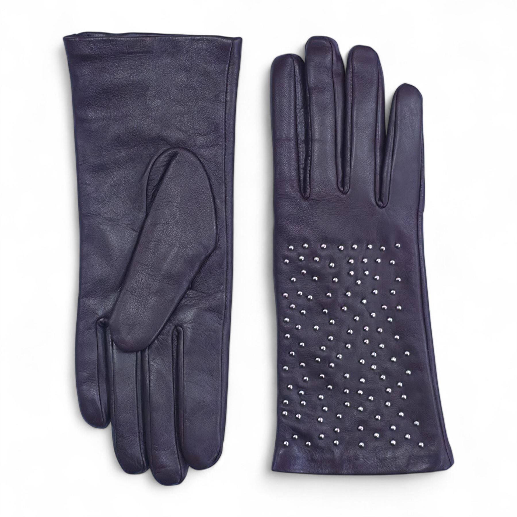 Womens Italian Leather Winter Studded Design Soft Wool Lining Gloves - L-GLV-601