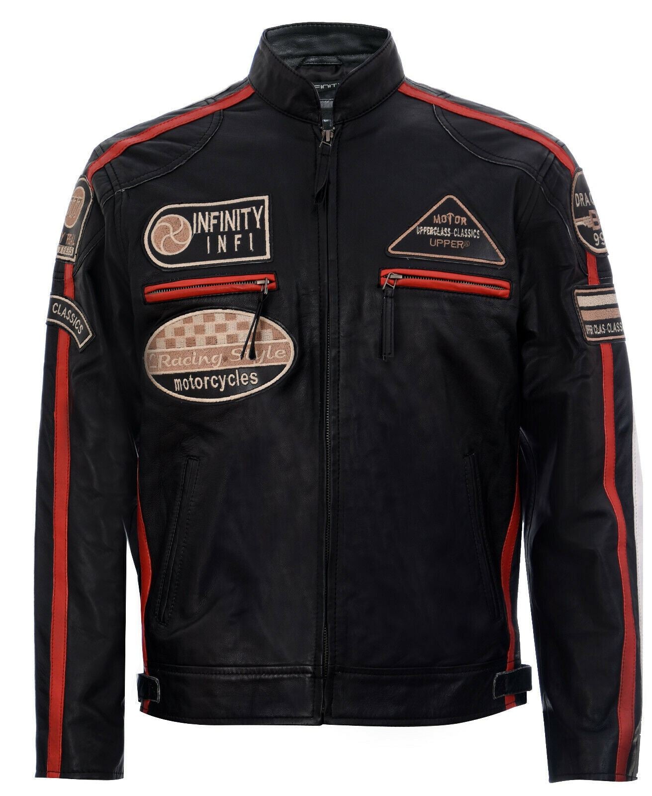 Mens Versatile Leather Biker Jacket-Stone
