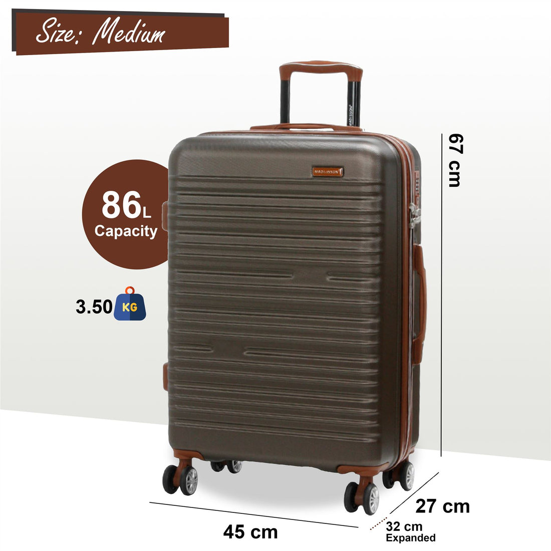 Armidale Medium Hard Shell Suitcase in Coffee