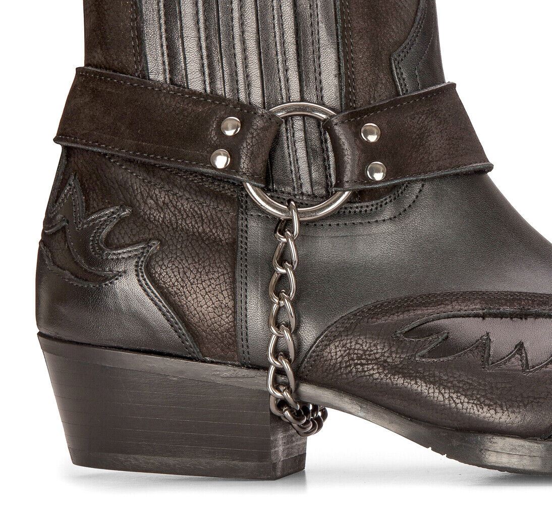 Mens Leather Cowboy Ankle Boots Black Brown Cuban Biker Winklepicker Western