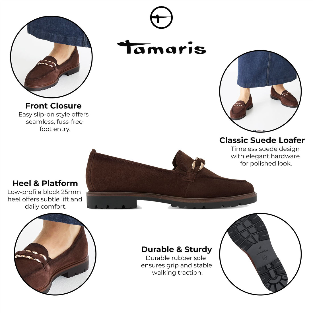 Tamaris Womens Mocca Brown Suede Leather Loafers Shoes