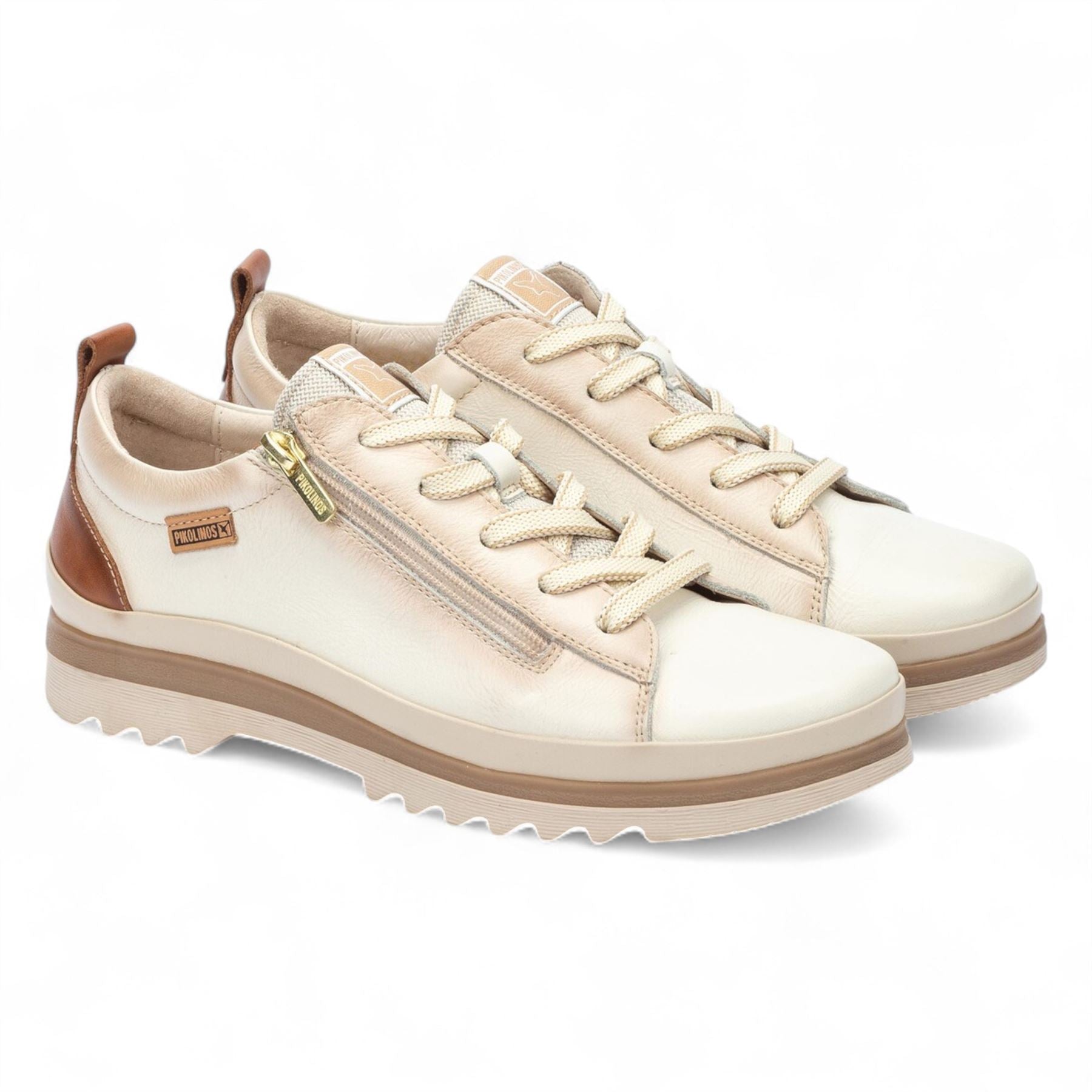 Pikolinos Women’s Nata White Leather Laces & Zipper Trainers - Vigo
