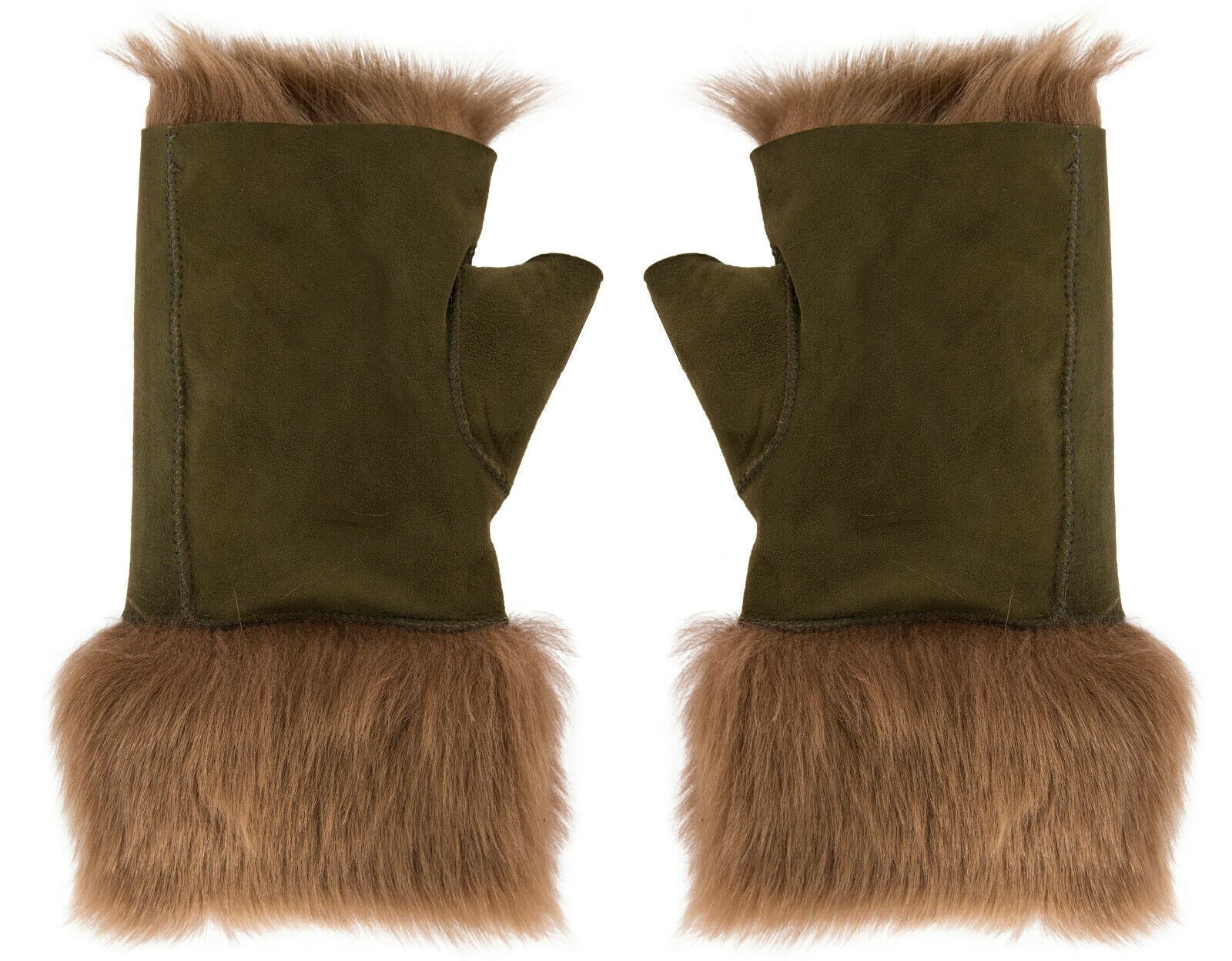 Womens Shearling Mittens Fingerless Cuffs Toscana Suede Sheepskin Fur