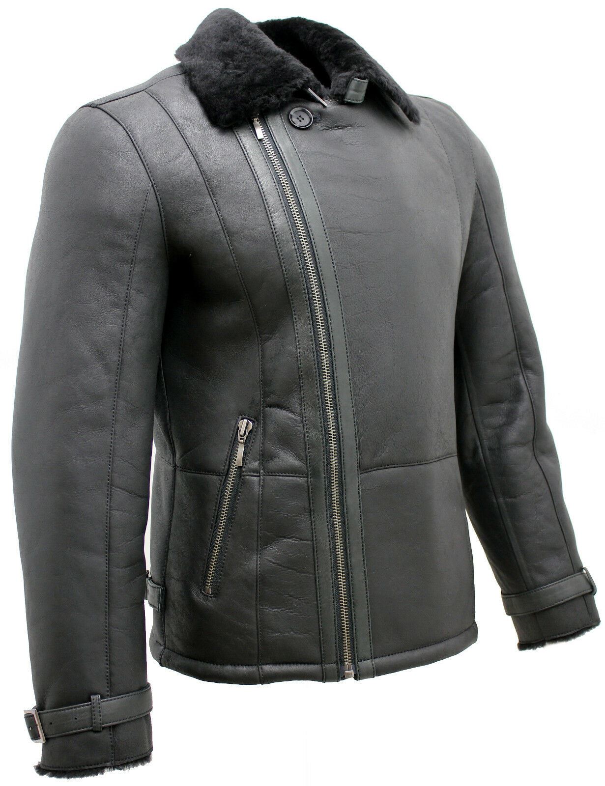 Mens Breasted Sheepskin Leather Biker Jacket-Heathfield