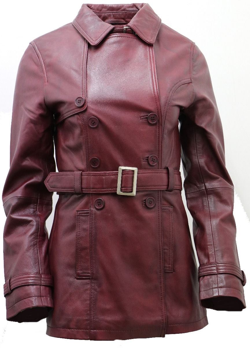 Womens Mid Length Leather Trench Coat -Oakham