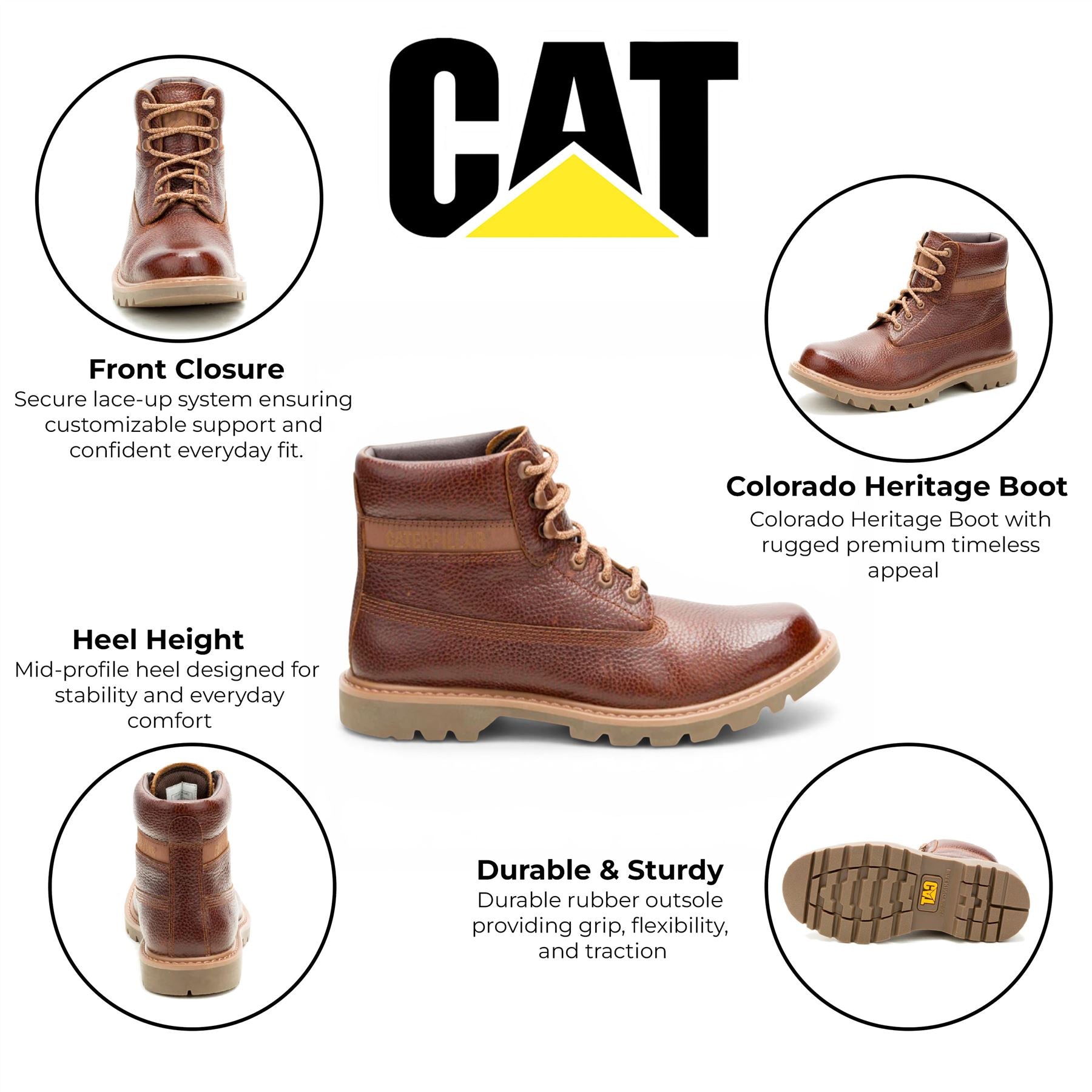 CAT (Caterpillar) Colorado 2.0 Ginger Brown Leather Hiking Ankle Boots