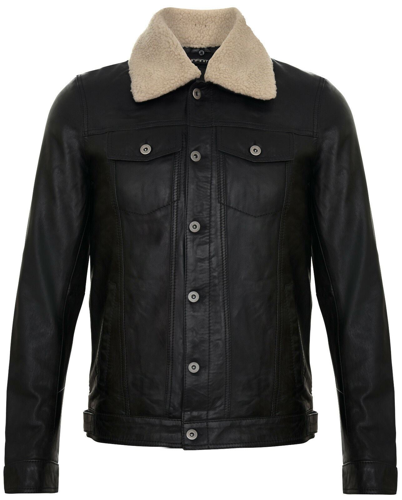 Mens Sheepskin Collar Trucker Leather Jacket-Darlington