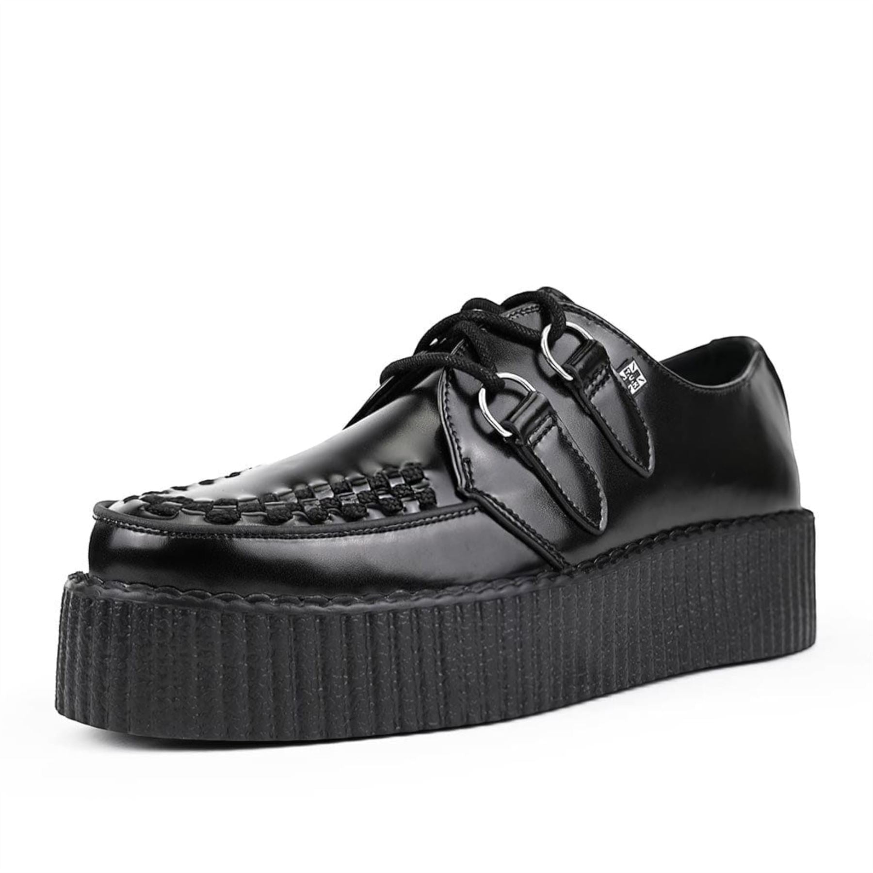TUK Viva High Creeper Black Leather Platform Lace-Up Goth Shoes - AV6802