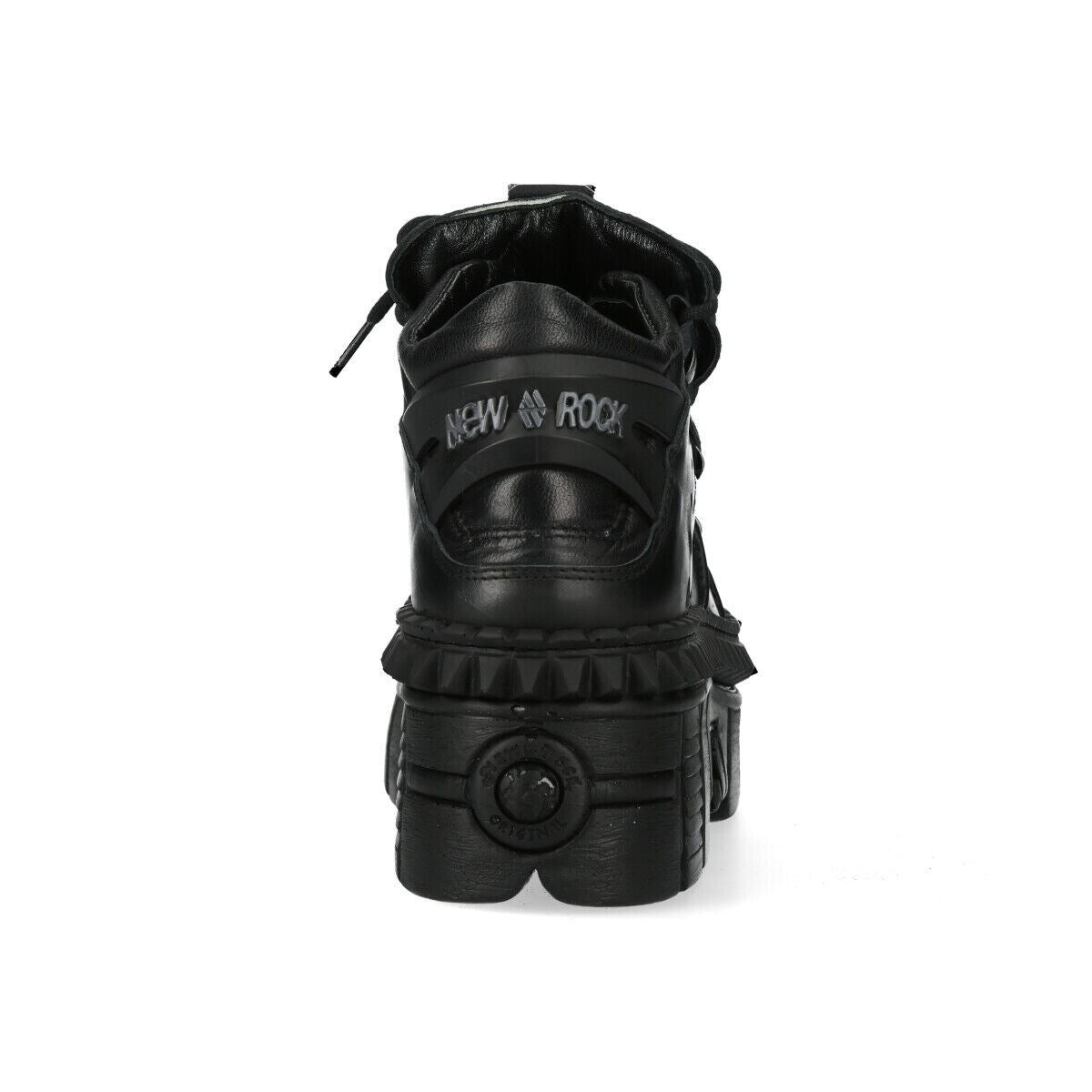New Rock Black Leather Ankle Goth Boots-WALL106-S13