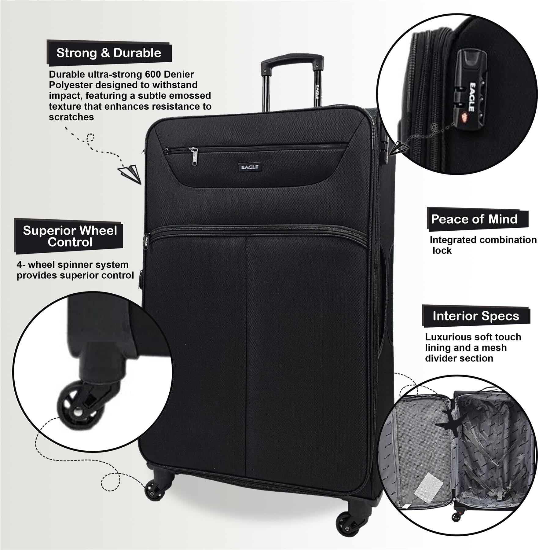 Baileyton Extra Large Soft Shell Suitcase in Black