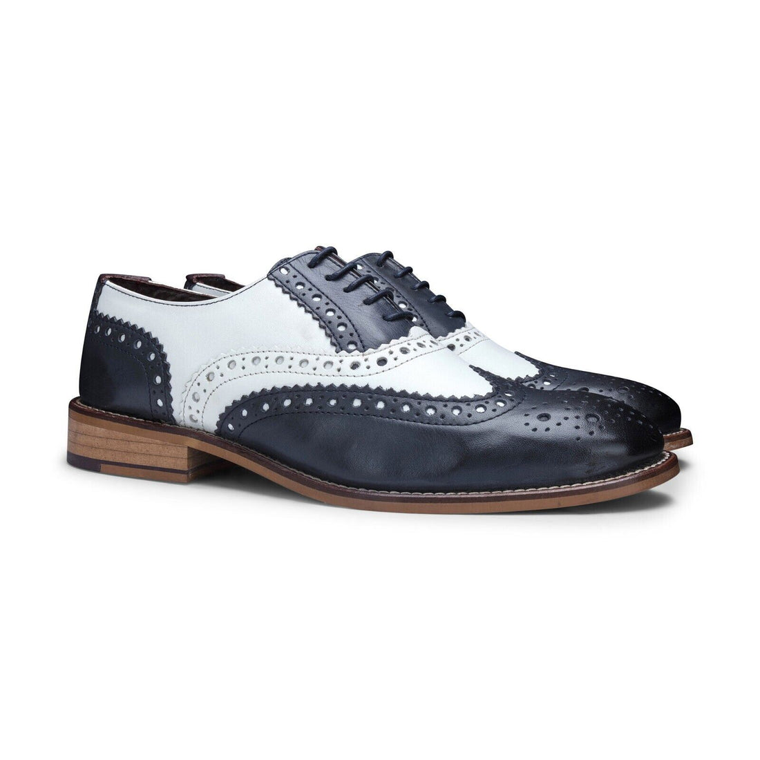 Mens Classic Oxford Navy/White Leather Gatsby Brogue Shoes - Upperclass Fashions 