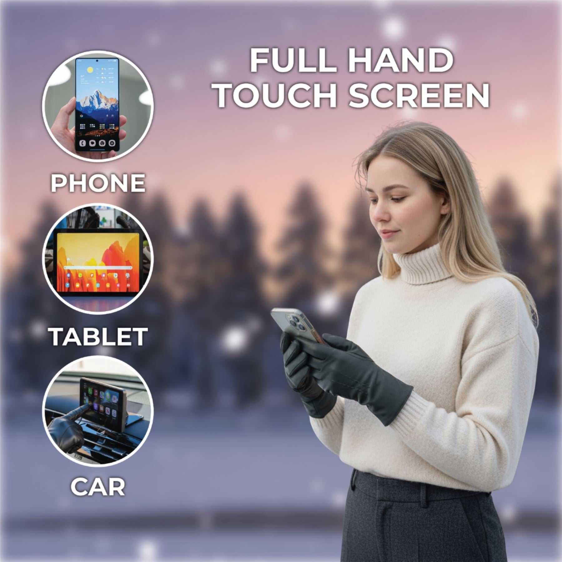 Womens Italian Leather Winter Stitch Line Design Soft Wool Lining Gloves