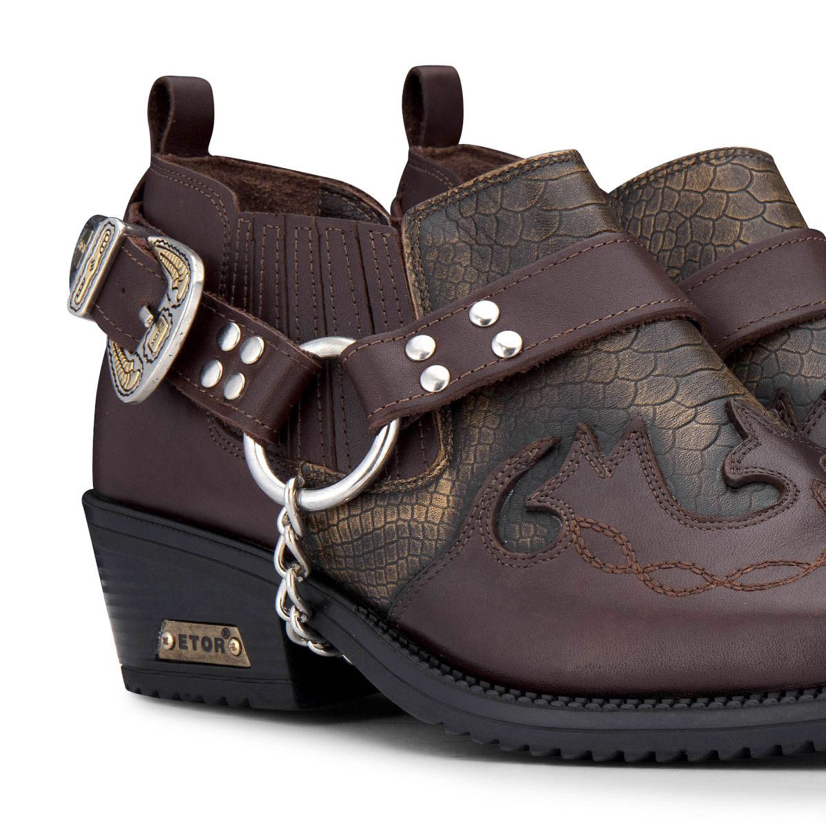 Men’S Brown Snakeskin Winklepicker Leather Biker Boots