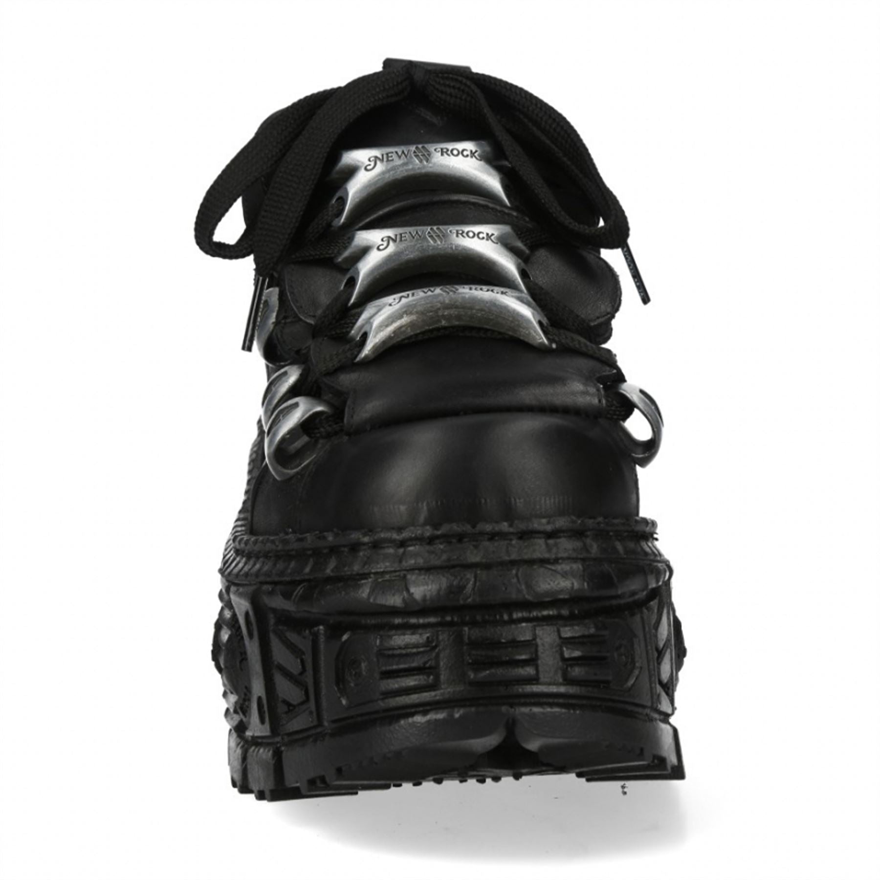 New Rock M-OVERZ106B-C1 Metallic Chunky Black Leather Gothic Ankle Boots