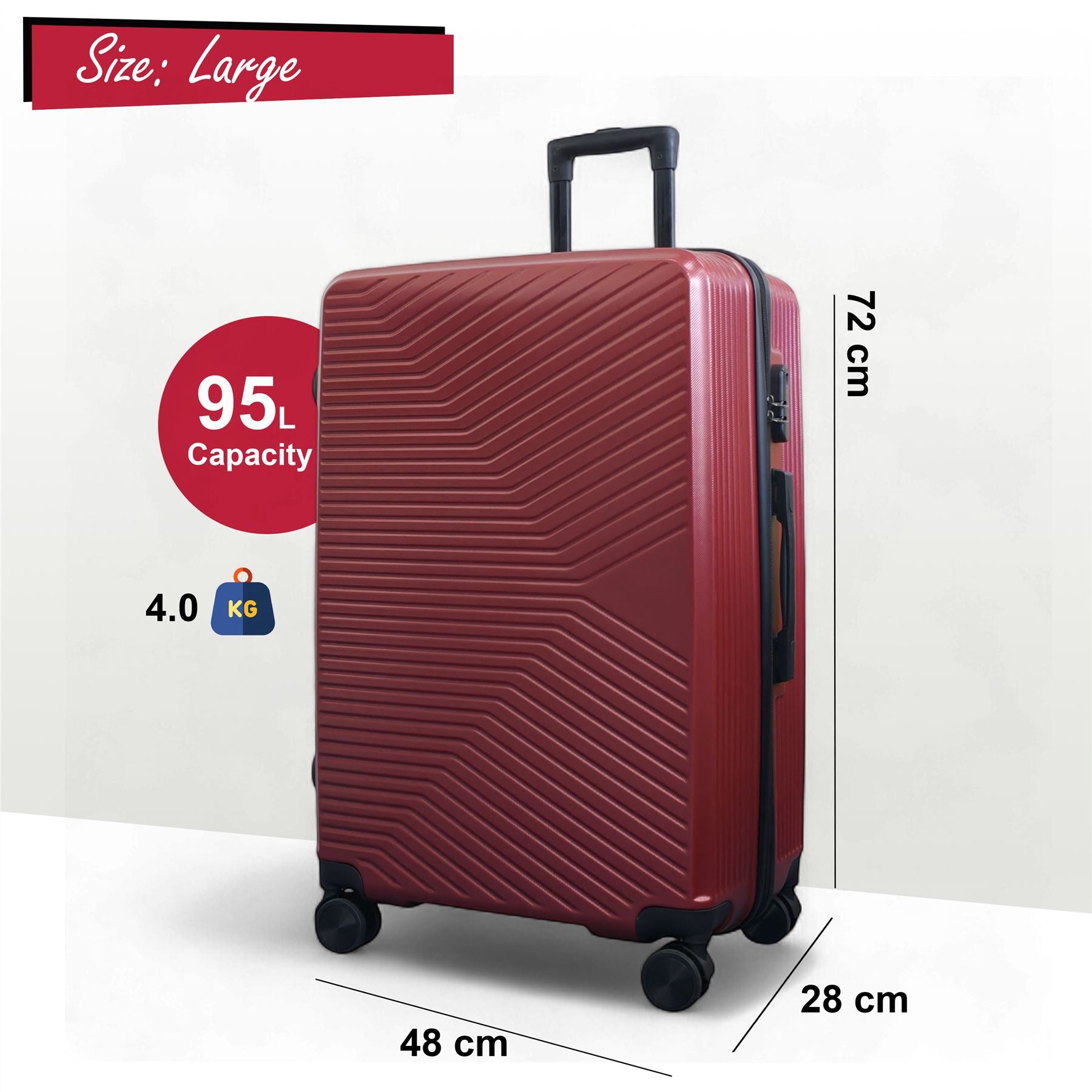 Junee Large Hard Shell Suitcase in Red