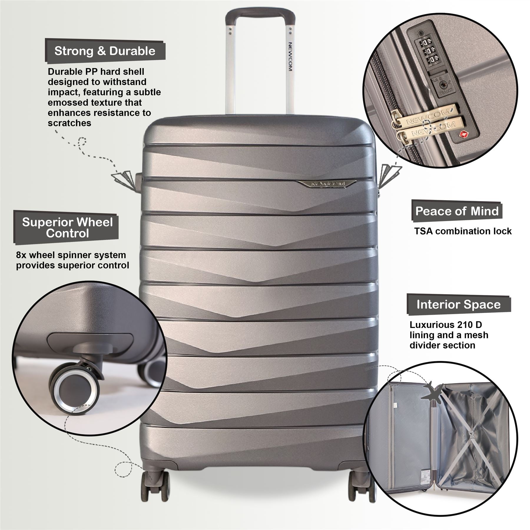 Forster Set of 3 Hard Shell TSA Suitcase in Smoke Grey