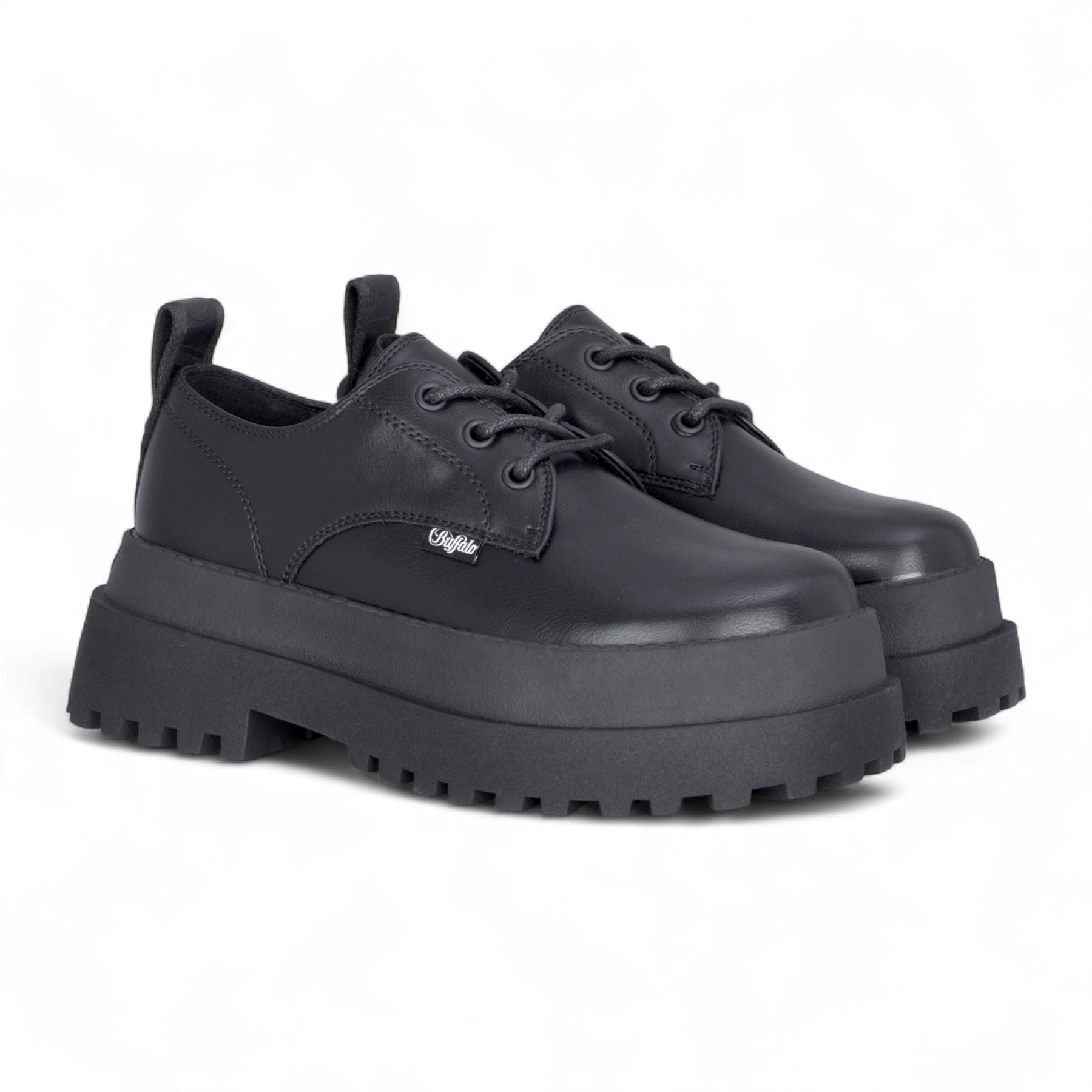 Buffalo Women’s Black Lace-Up Chunky Platform Derby Shoes - Pluto