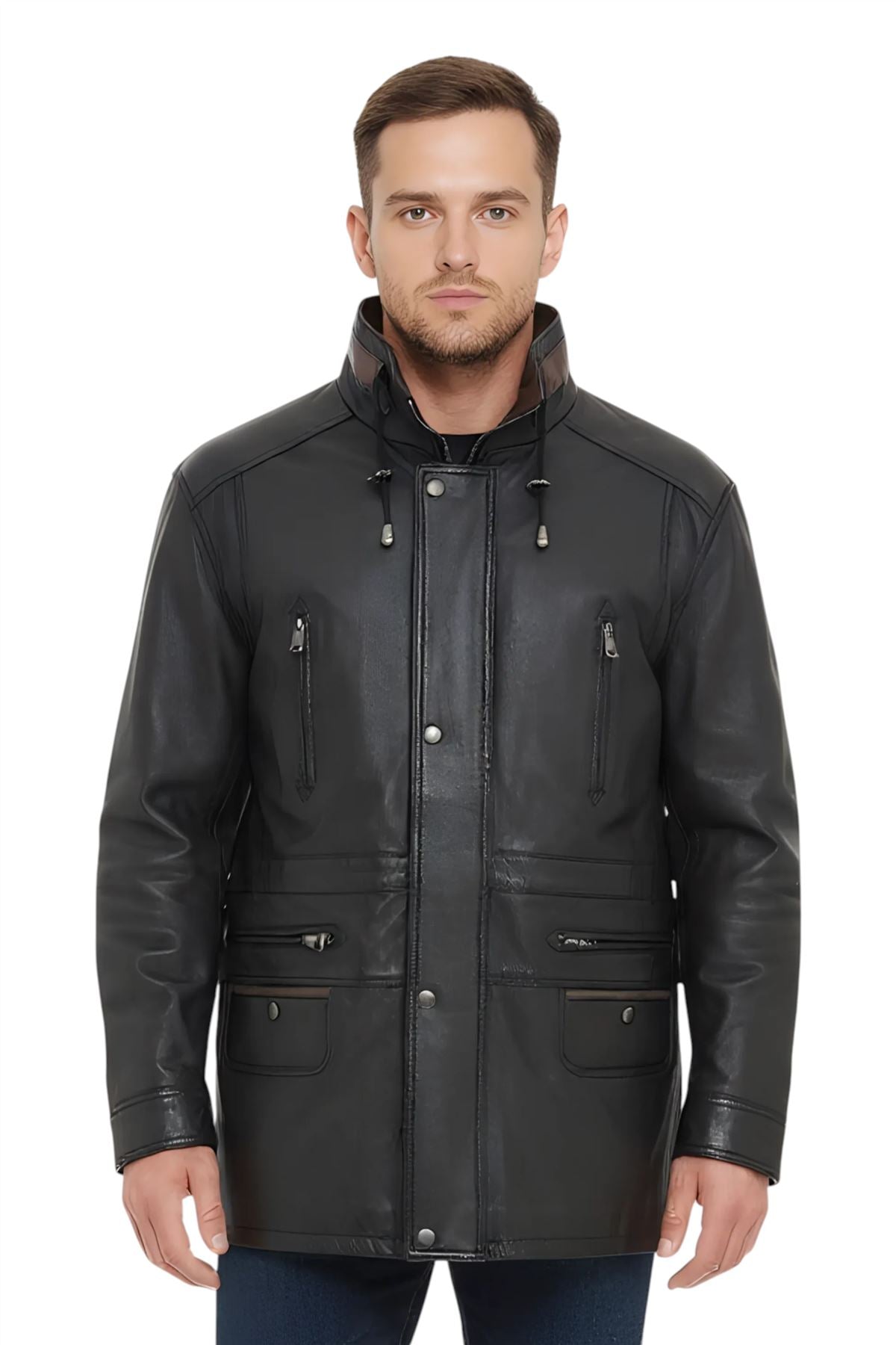 Mens Soft Italian Leather Parka Coat-Winnipeg