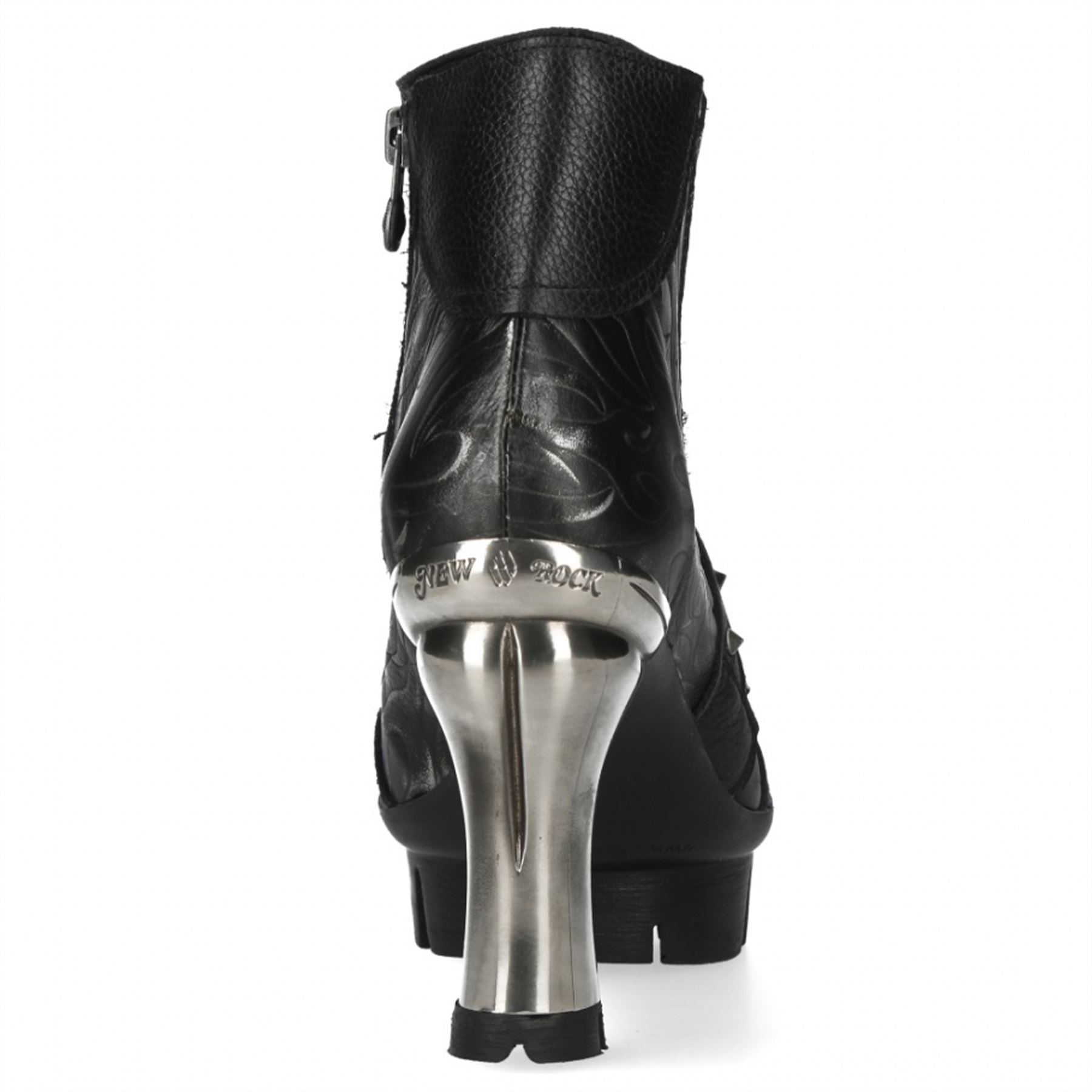 New Rock Womens NEOPUNK001-C19 Black Gothic Heeled Punk Leather Ankle Boots