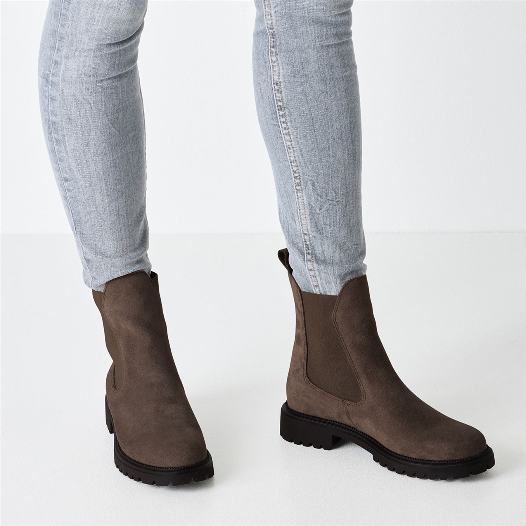 Tamaris Womens Taupe Brown Leather Classic High Chelsea Ankle Boots