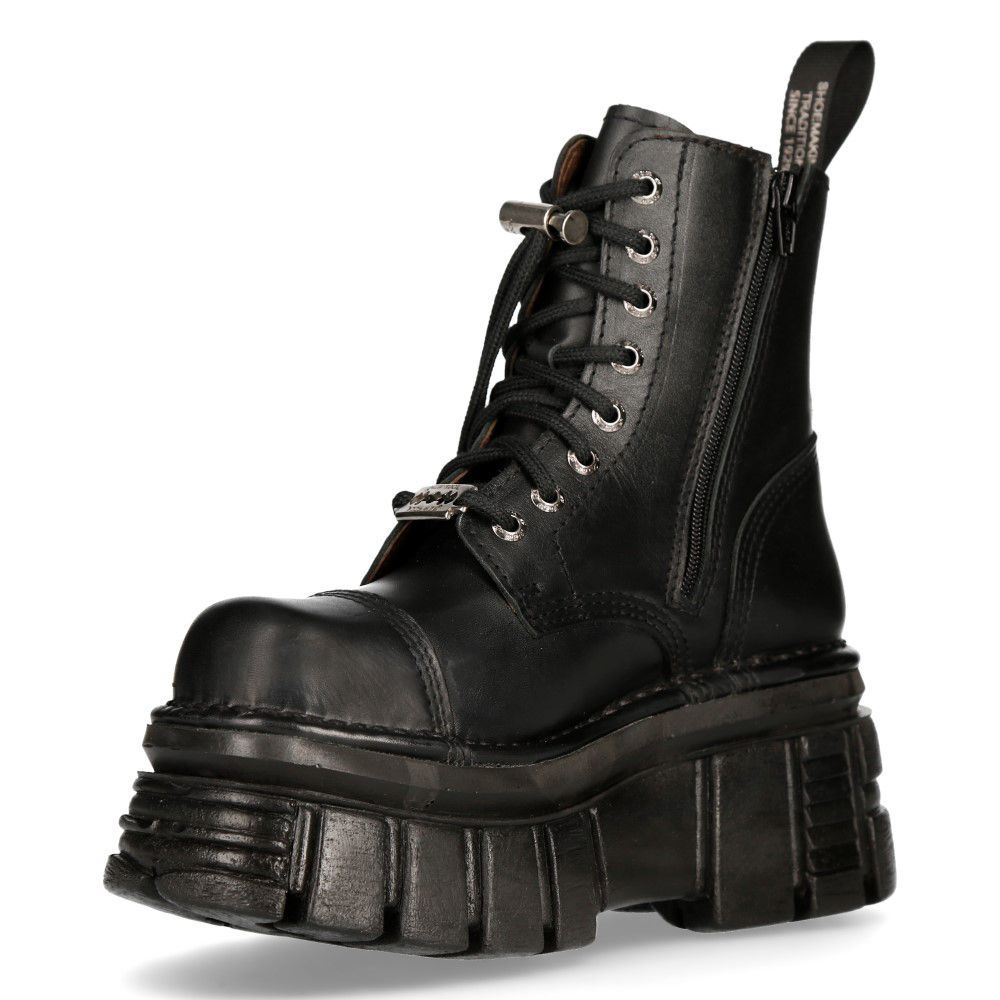 New Rock Black Leather Combat Tower Boots- M-NEWMILI083-S21 - Upperclass Fashions 