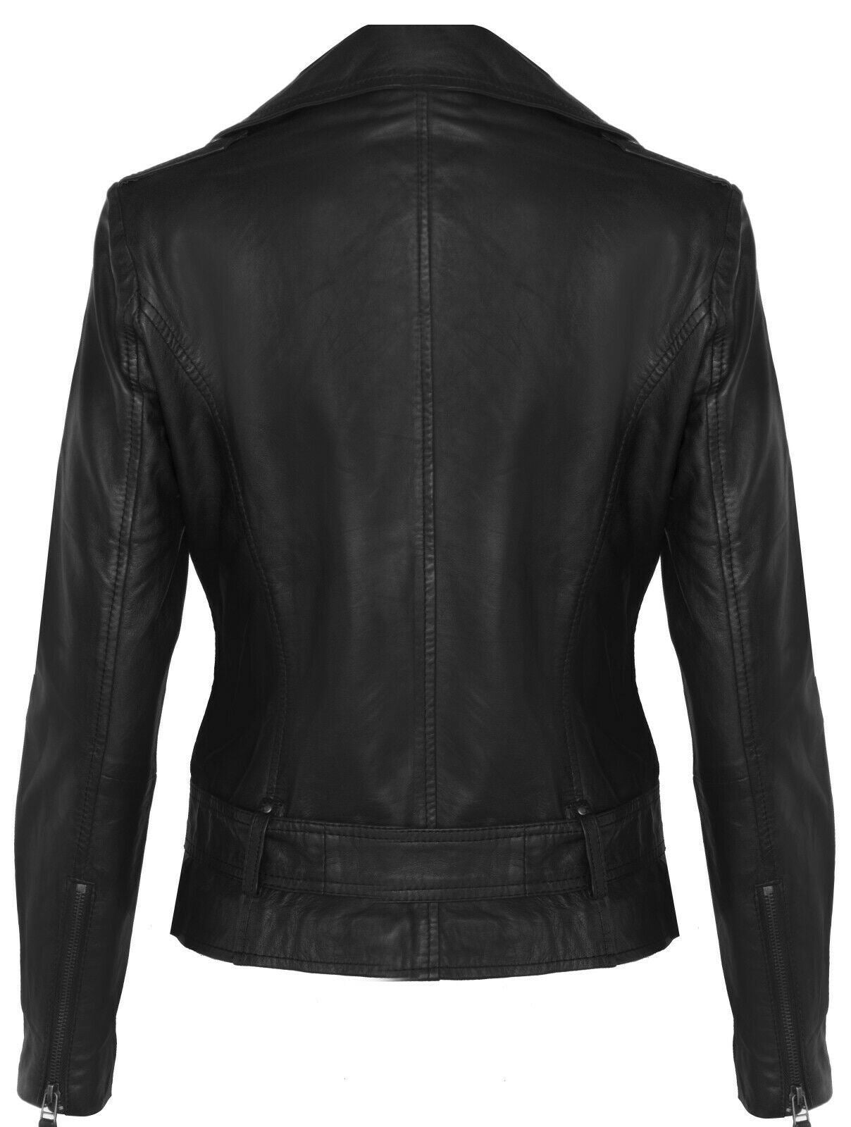 Womens Vintage Leather Biker Jacket-Malton - Upperclass Fashions