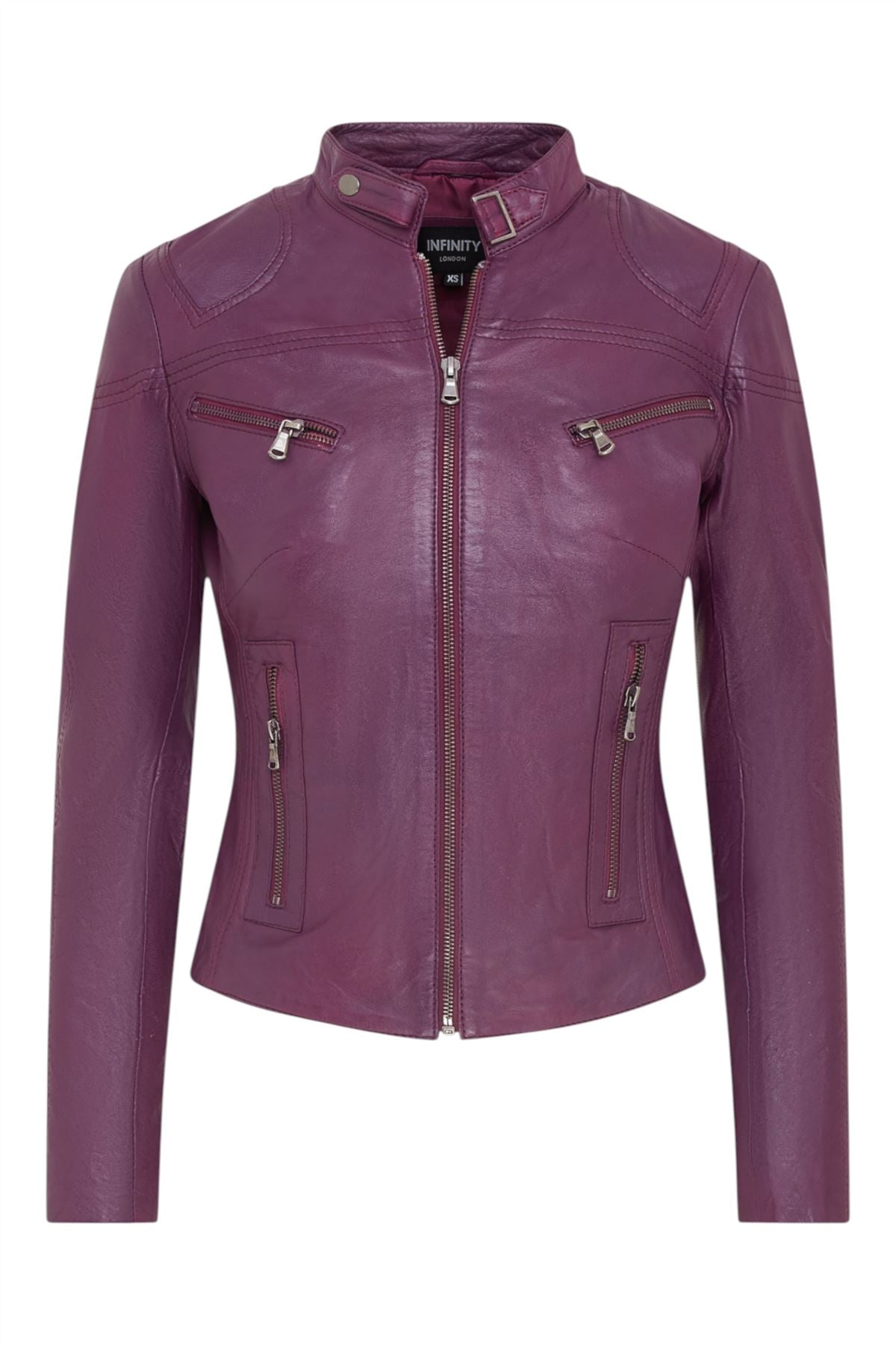 Womens Slim-Fit Leather Biker Jacket-Maldon