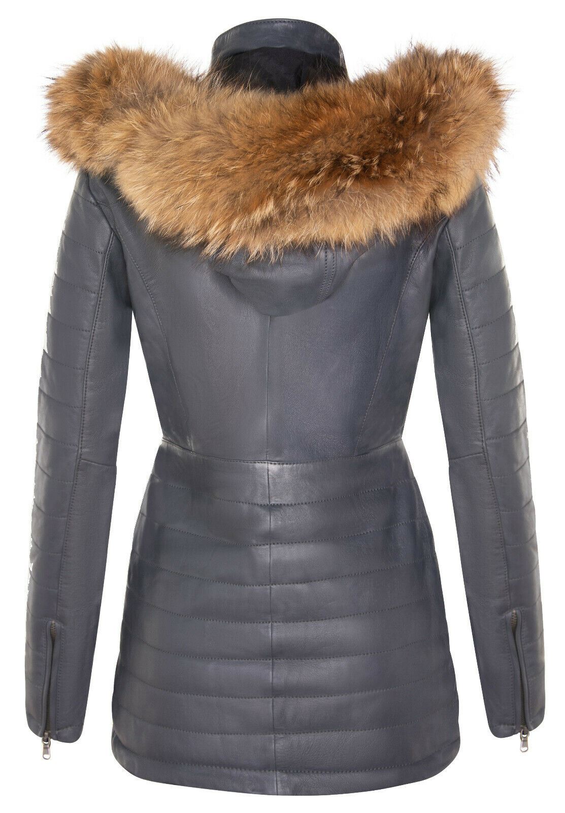 Womens Slim Fit Leather Hooded Parka Jacket-Northam