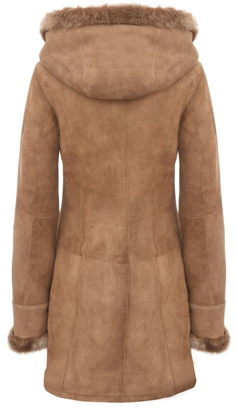 Womens Suede Merino Sheepskin Hooded Coat-Richmond