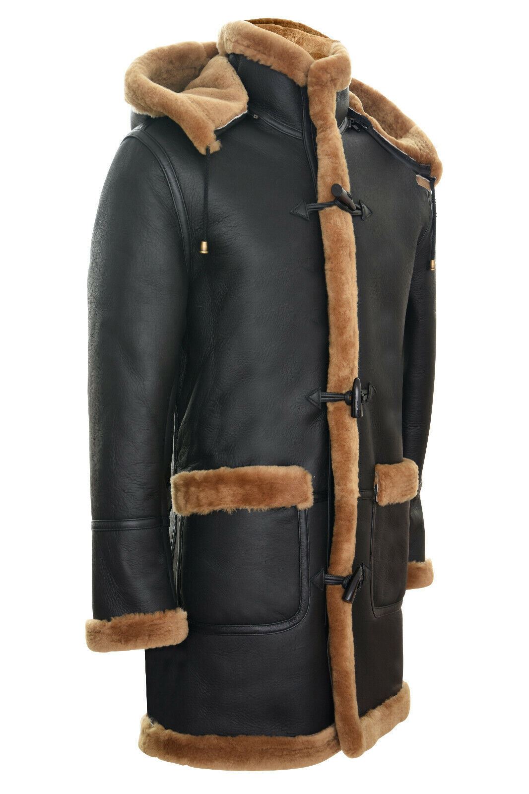 Mens Sheepskin Hooded Duffle Overcoat-Isleworth - Upperclass Fashions 