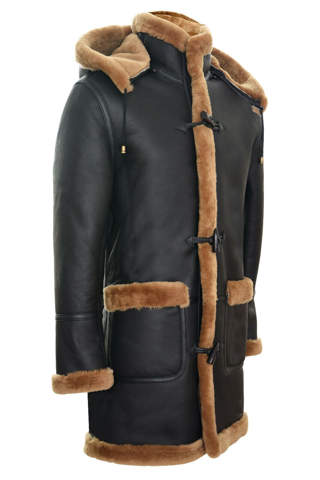 Mens Sheepskin Hooded Duffle Overcoat-Isleworth