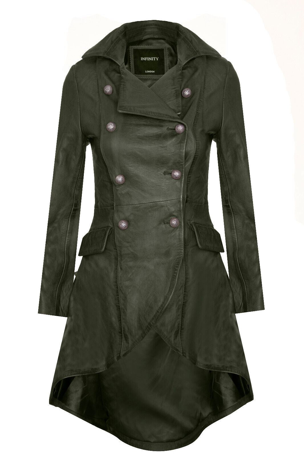 Womens Goth Leather Edwardian Flare Coat-Rushmoor