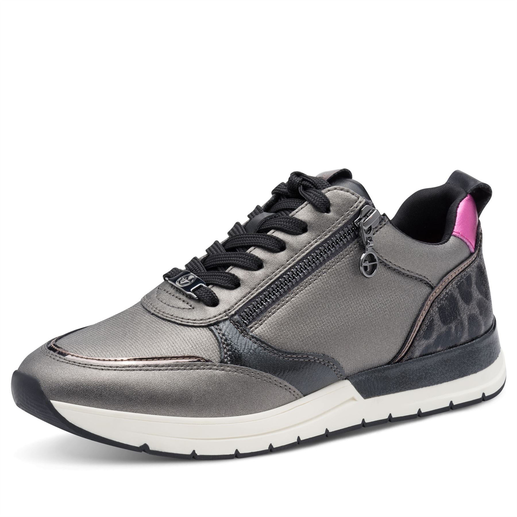 Tamaris Womens Pewter Silver Pink Fashion Lace-up Zipped Sneakers Trainers