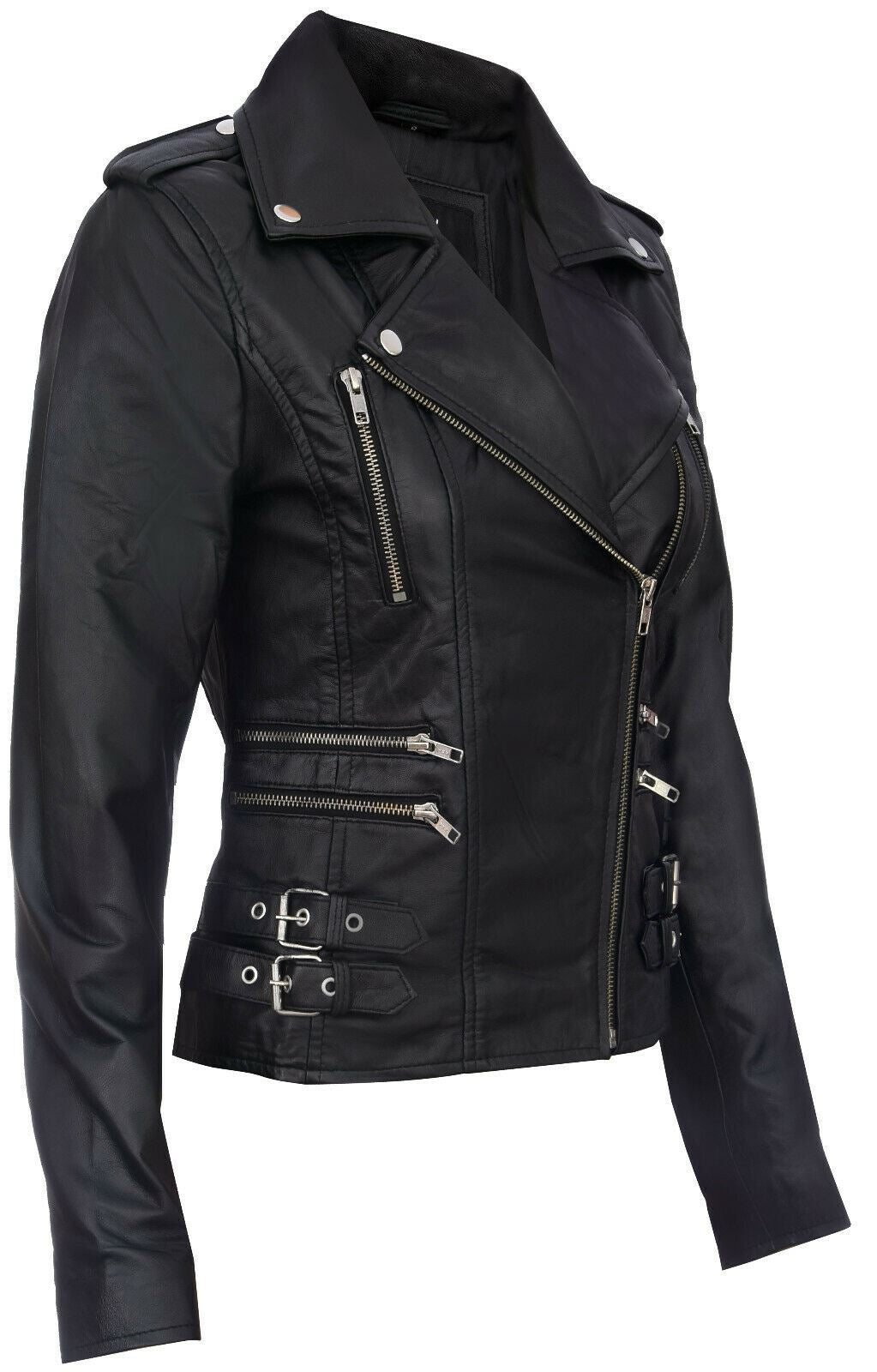 Womens Leather Brando Biker Jacket-Loddon