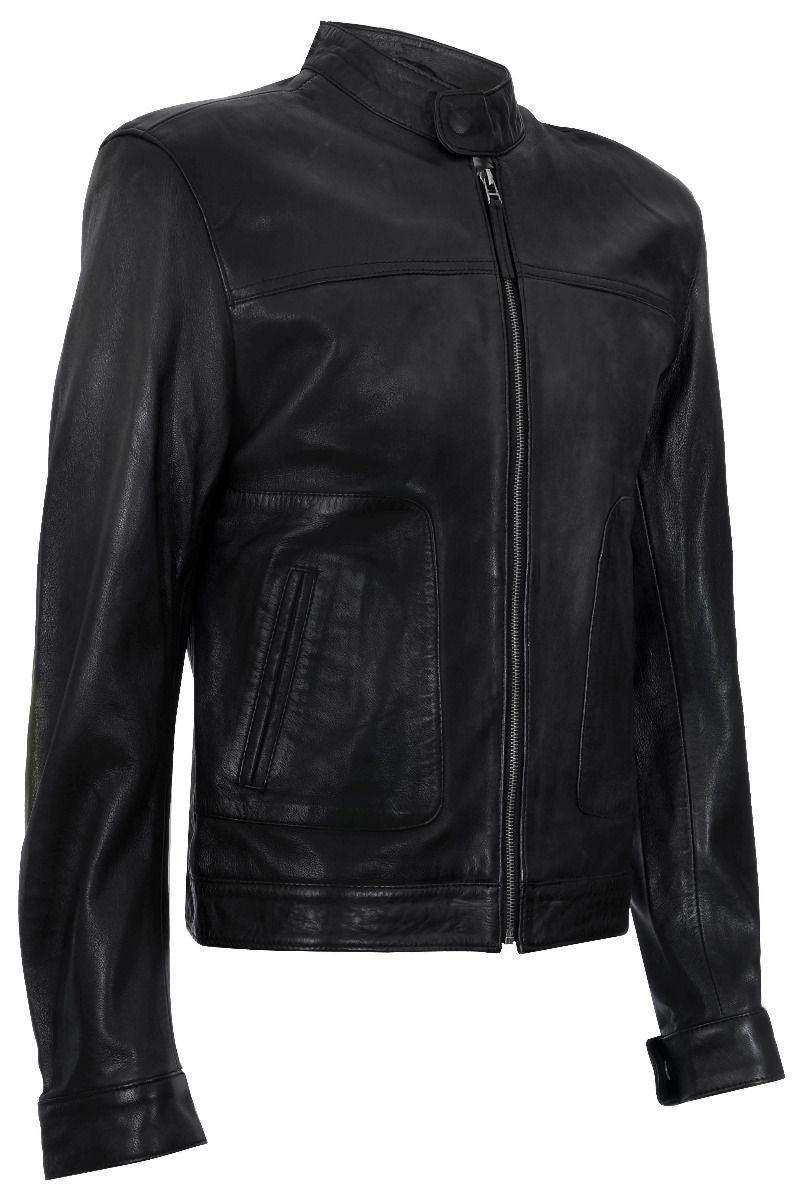 Mens Classic Fitted Leather Biker Jacket-Stockport