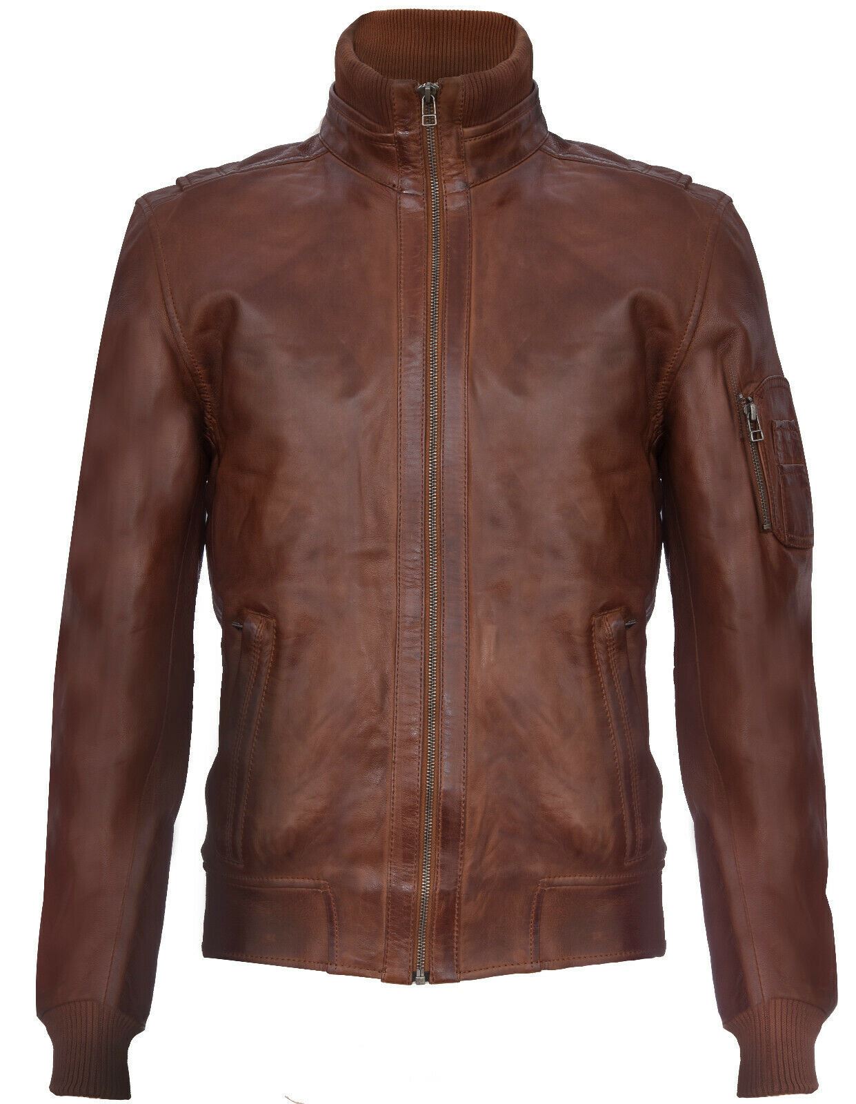 Mens Smart Leather Varsity Bomber Jacket-Chesterfield