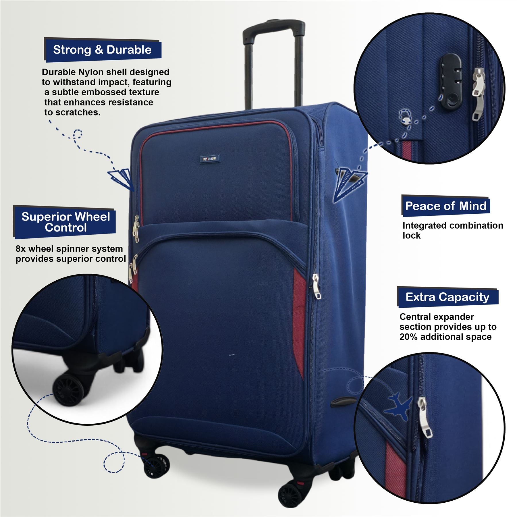 Gosford Large Soft Shell Suitcase in Navy Blue
