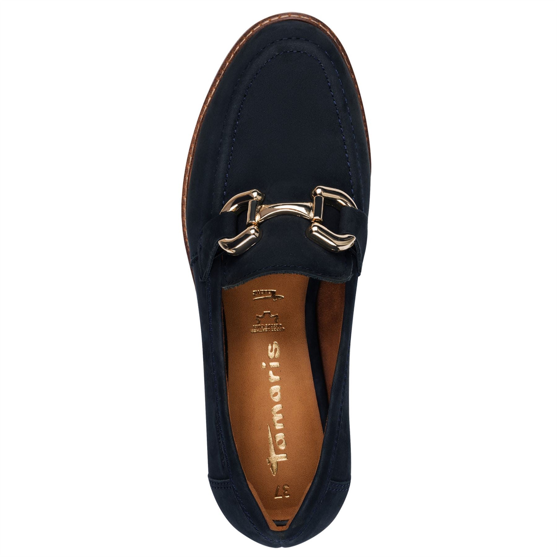 Tamaris Womens Navy Blue Leather Loafers Slip-On Platform Shoes