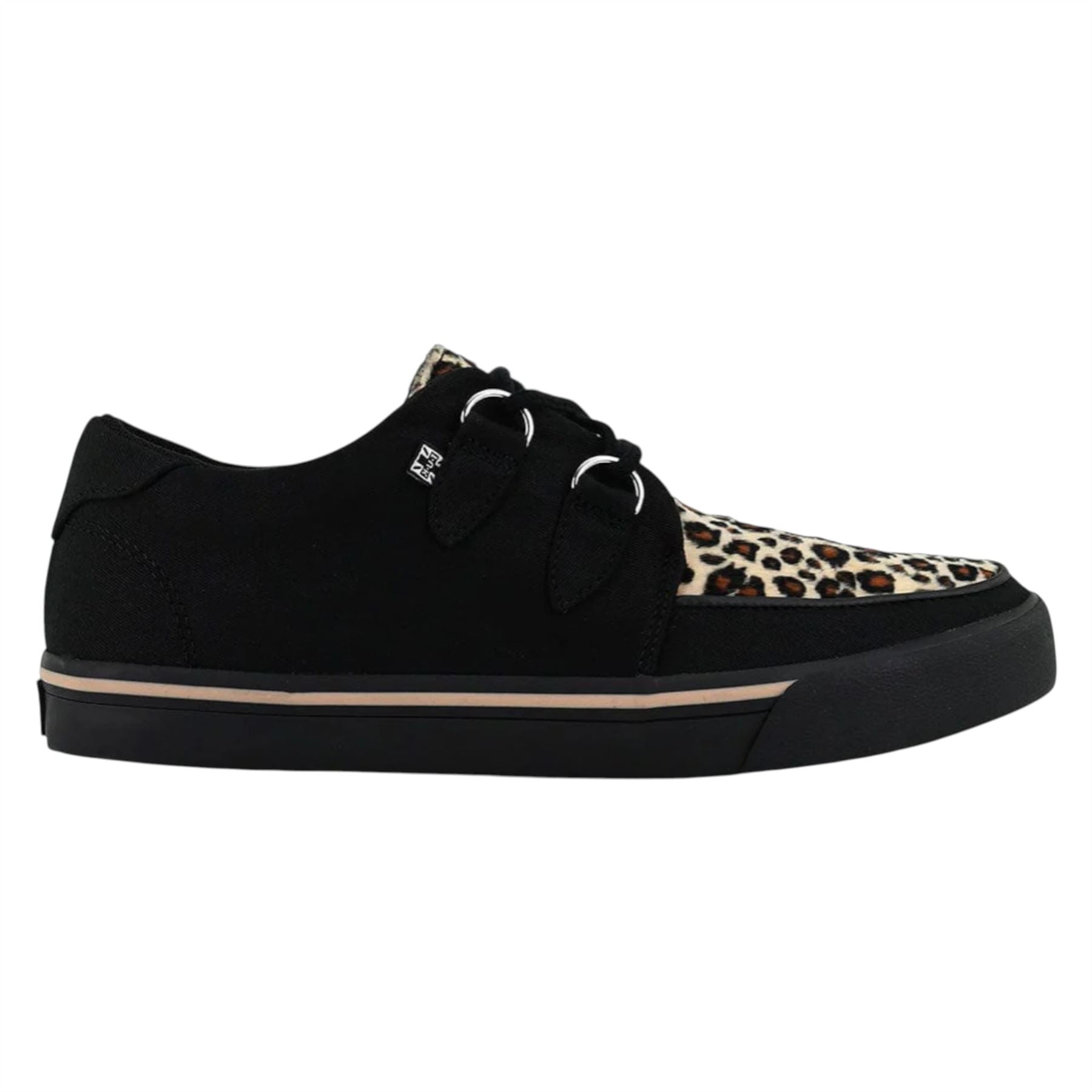 TUK Pointed Creeper Sneaker Black Leopard Canvas Platform Shoes - A9180