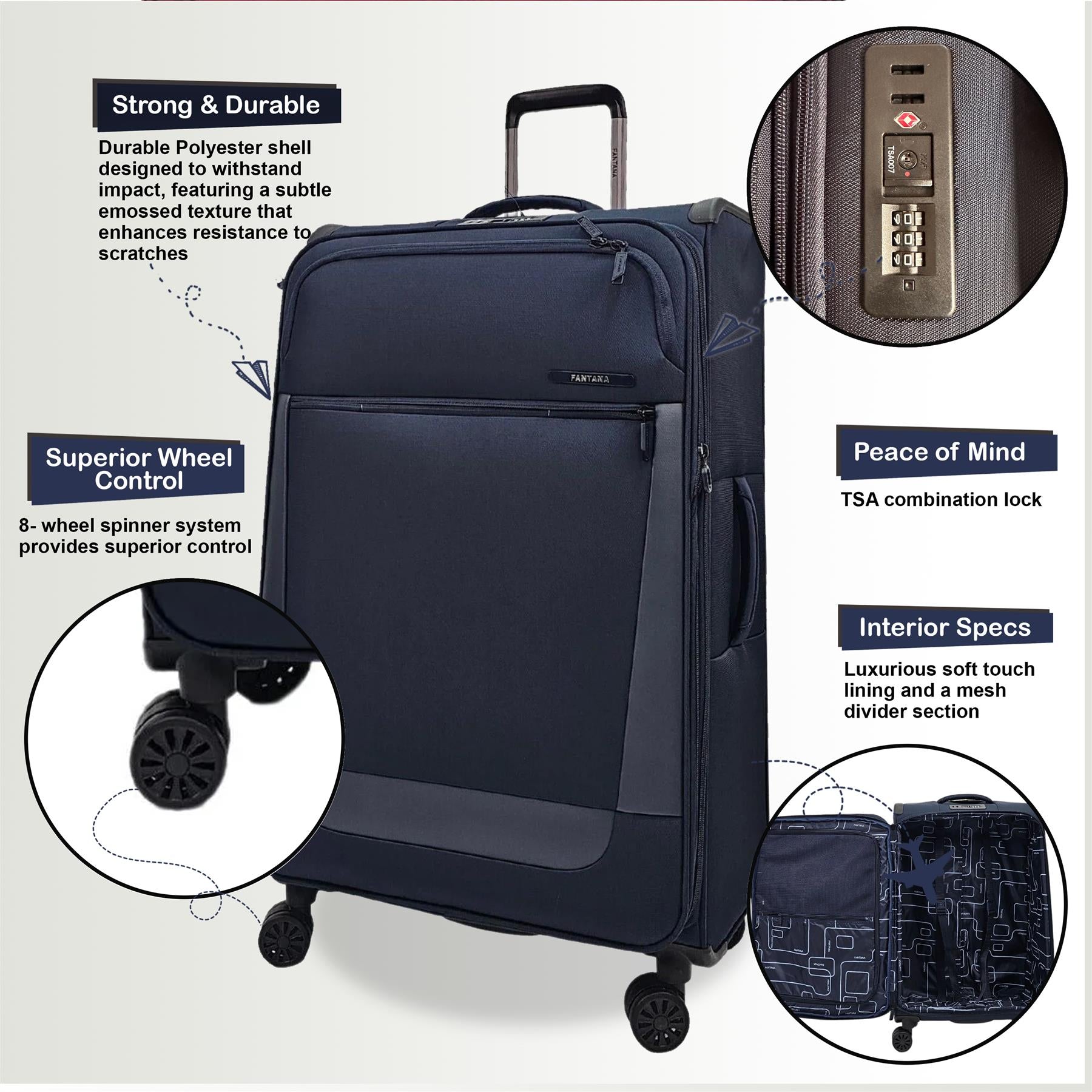 Lightweight 4 Wheel Luggage Suitcase