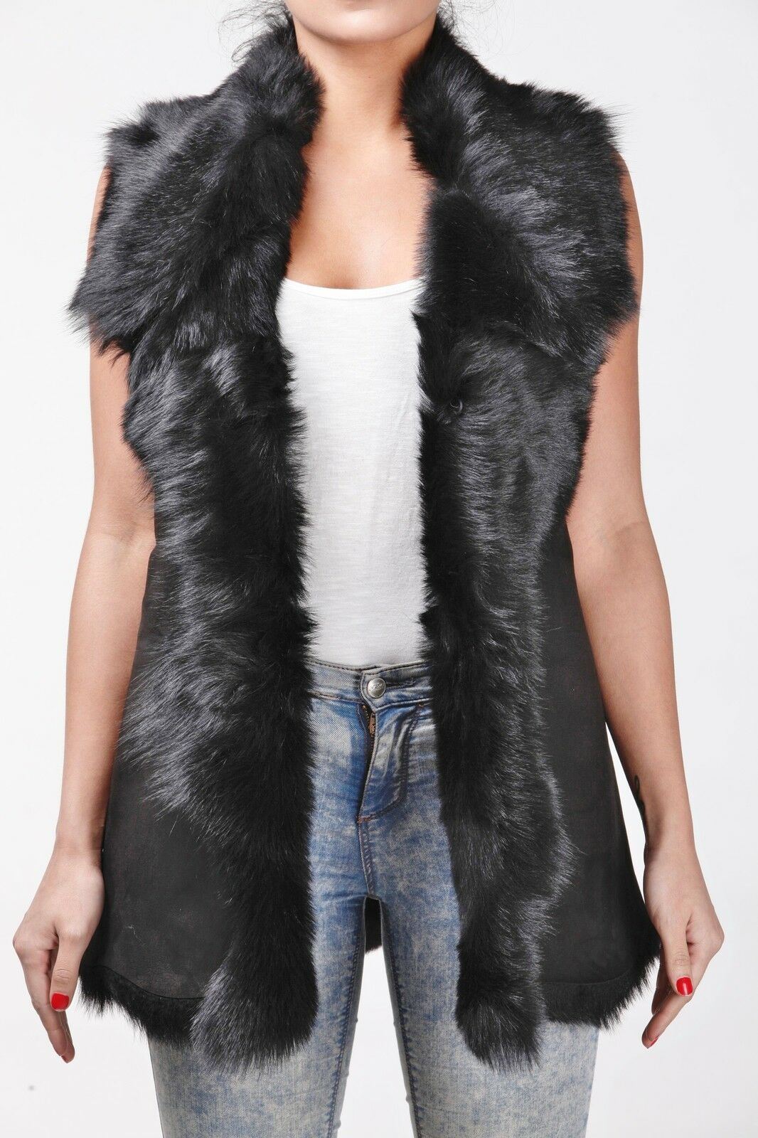 Womens Warmer Toscana Sheepskin Long Gilet-Seaford