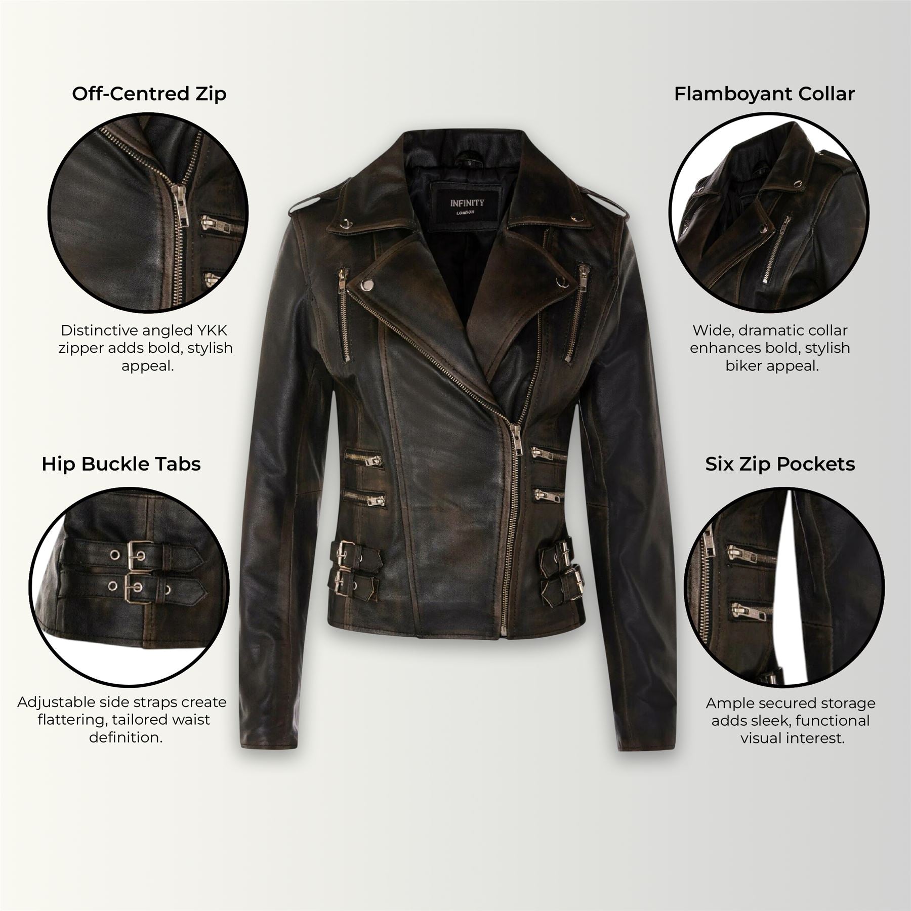 Womens Leather Brando Biker Jacket - Orlando