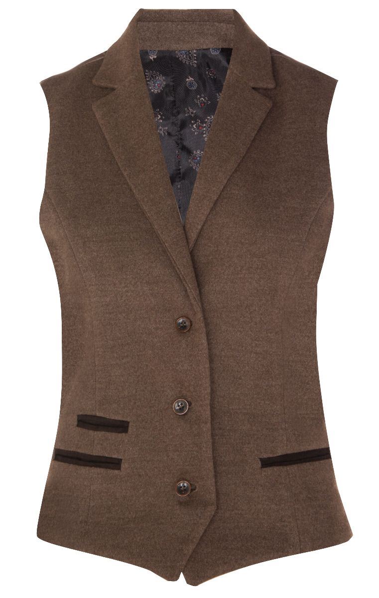 Womens Tweed 1920s Herringbone Light Brown Waistcoat - Upperclass Fashions 