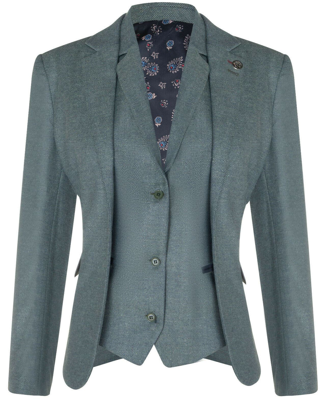 Womens Tweed Herringbone Green Wool 1920s Blazer