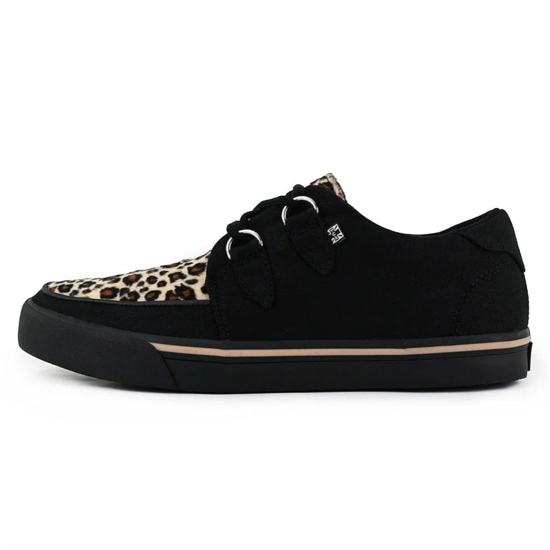 TUK Pointed Creeper Sneaker Black Leopard Canvas Platform Shoes - A9180