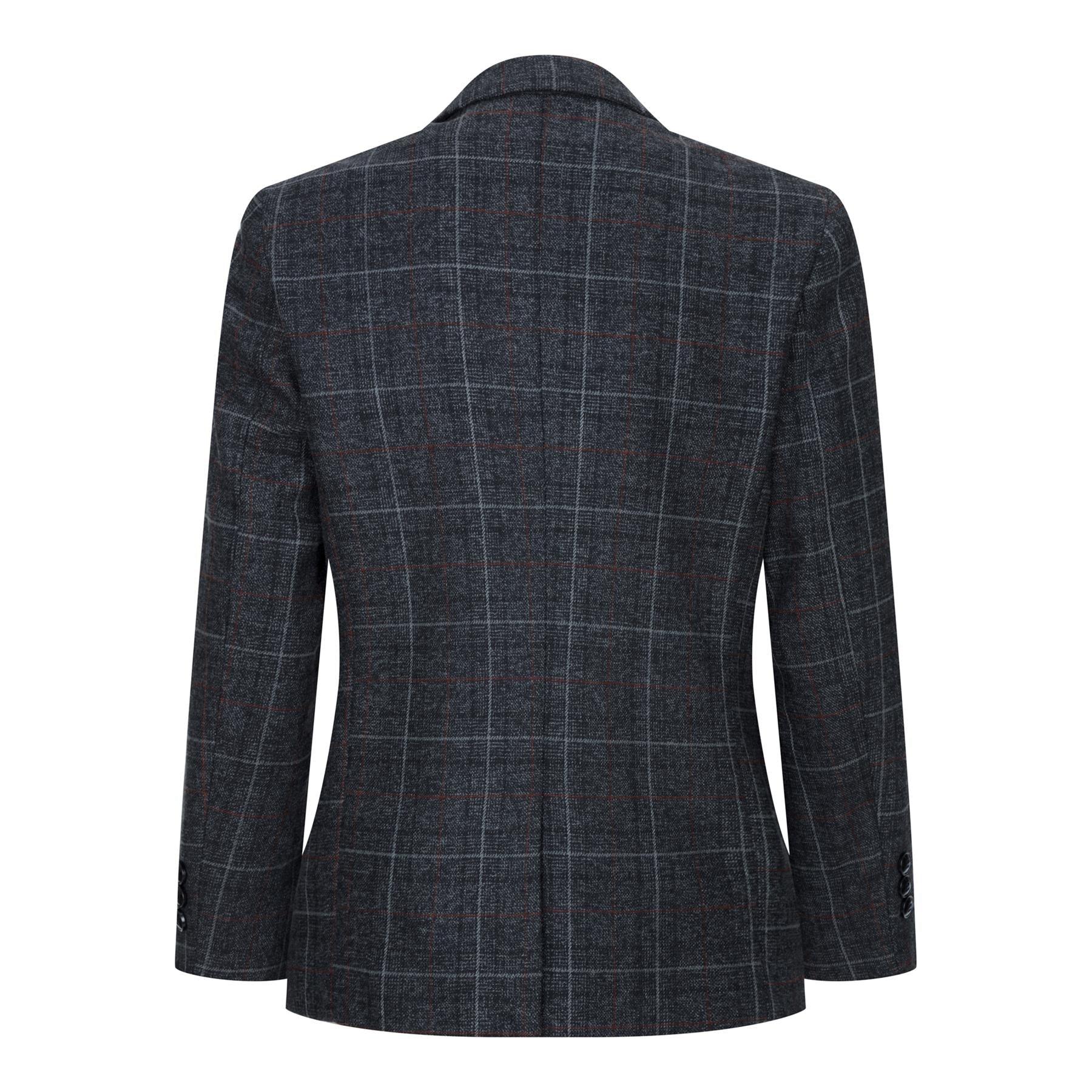 Boys 3 Piece Charcoal Grey Tweed Check Vintage Retro Suit