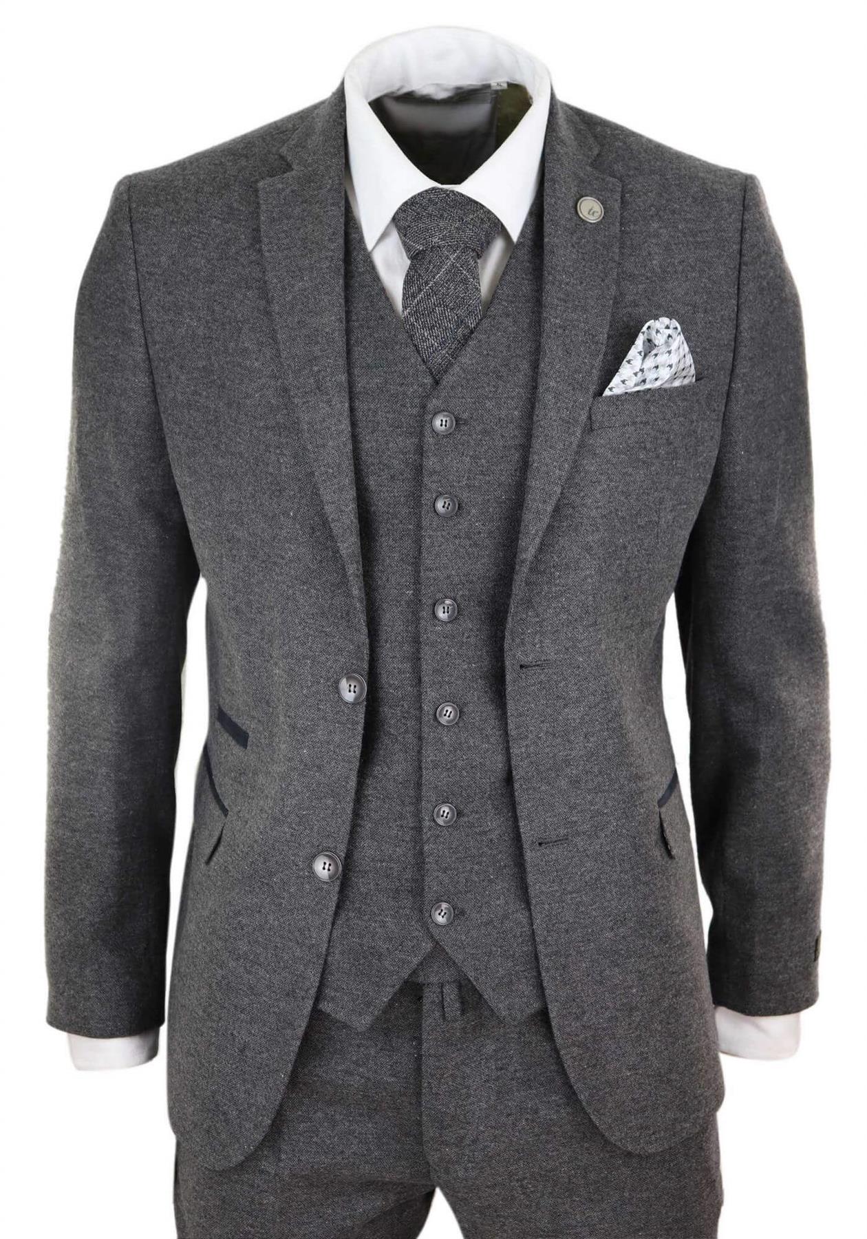 Mens 3 Piece Grey Wool Tweed Vintage Retro Suit