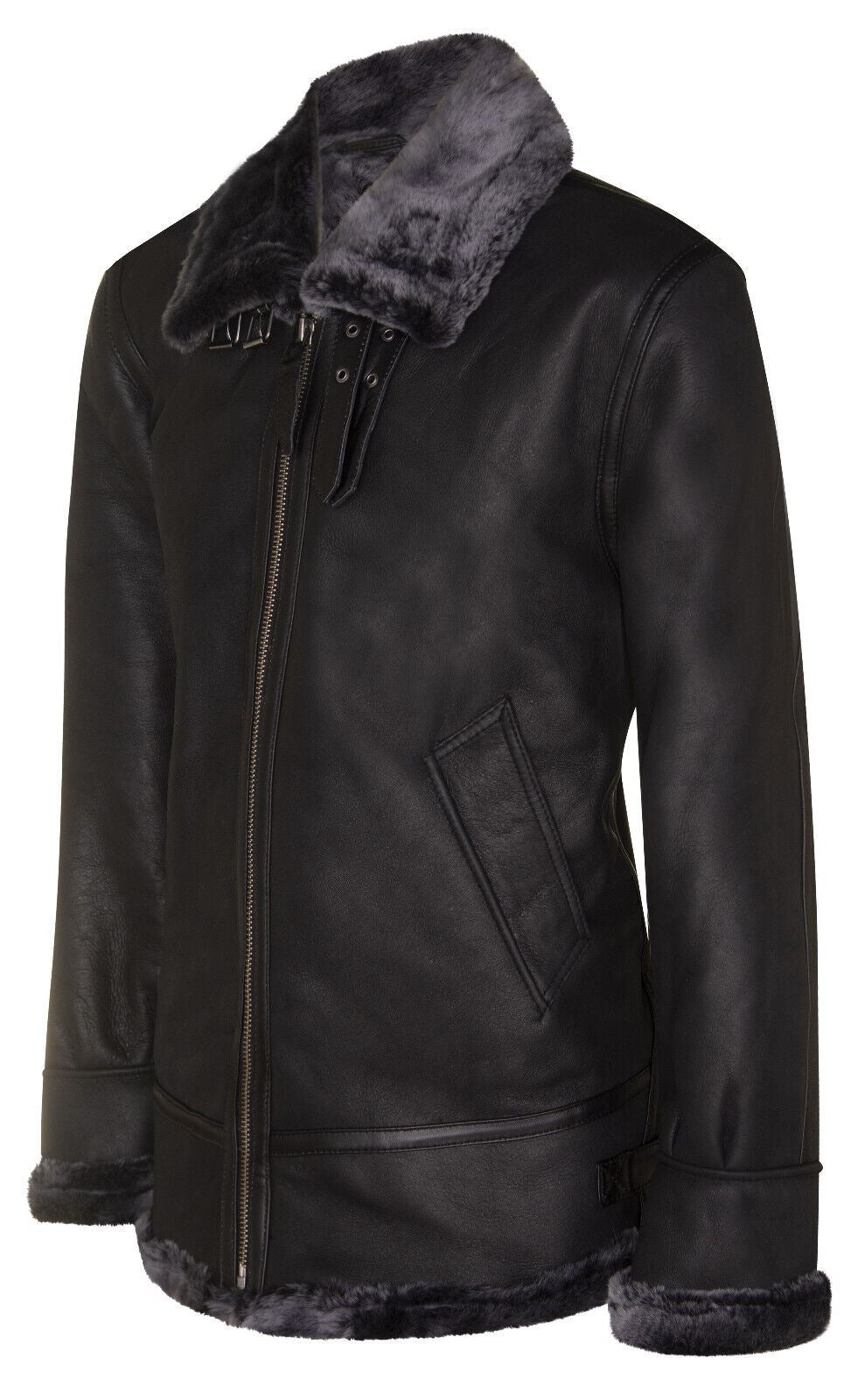 Mens B3 Black Leather Sheepskin Jacket-Hornsey
