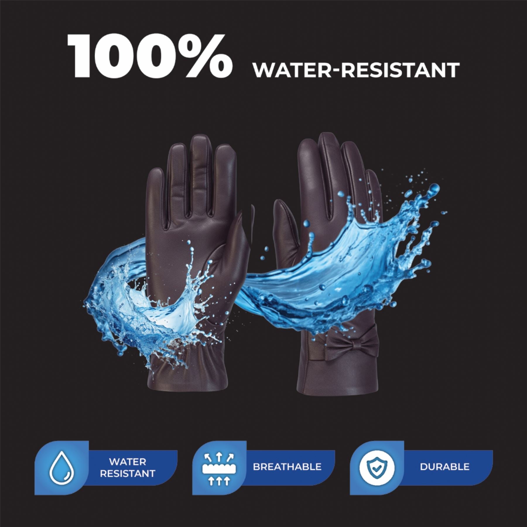 Womens Italian Leather Winter Bow Design Soft Wool Lining Gloves - L-GLV-401